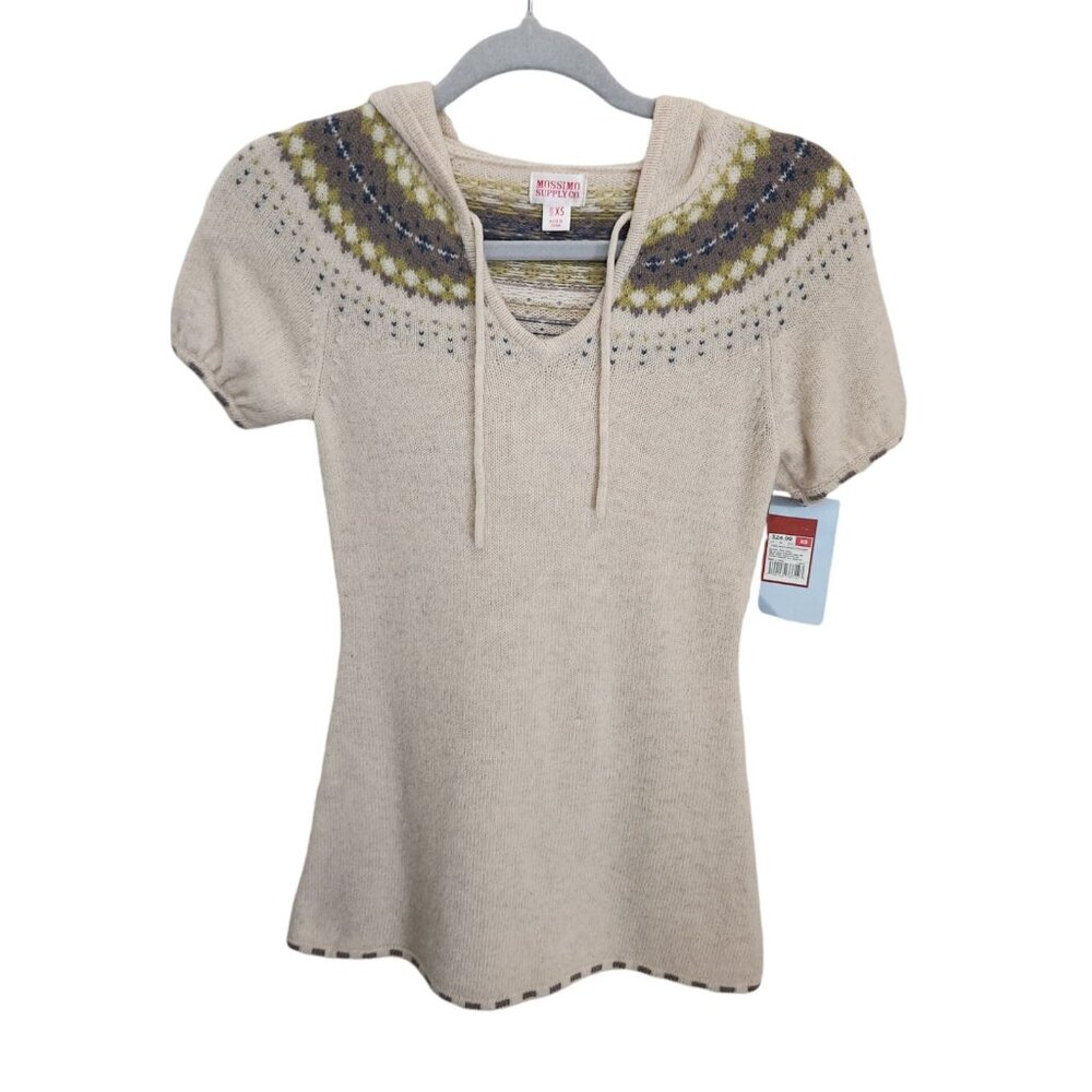 Vtg Y2K MOSSIMO Womens XS Lambs‎ Wool Blend Knit Hooded Sweater NWT Deadstock